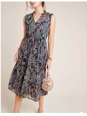 antoinette ruffled midi dress NEW Anthropologie Antoinette Ruffled Midi